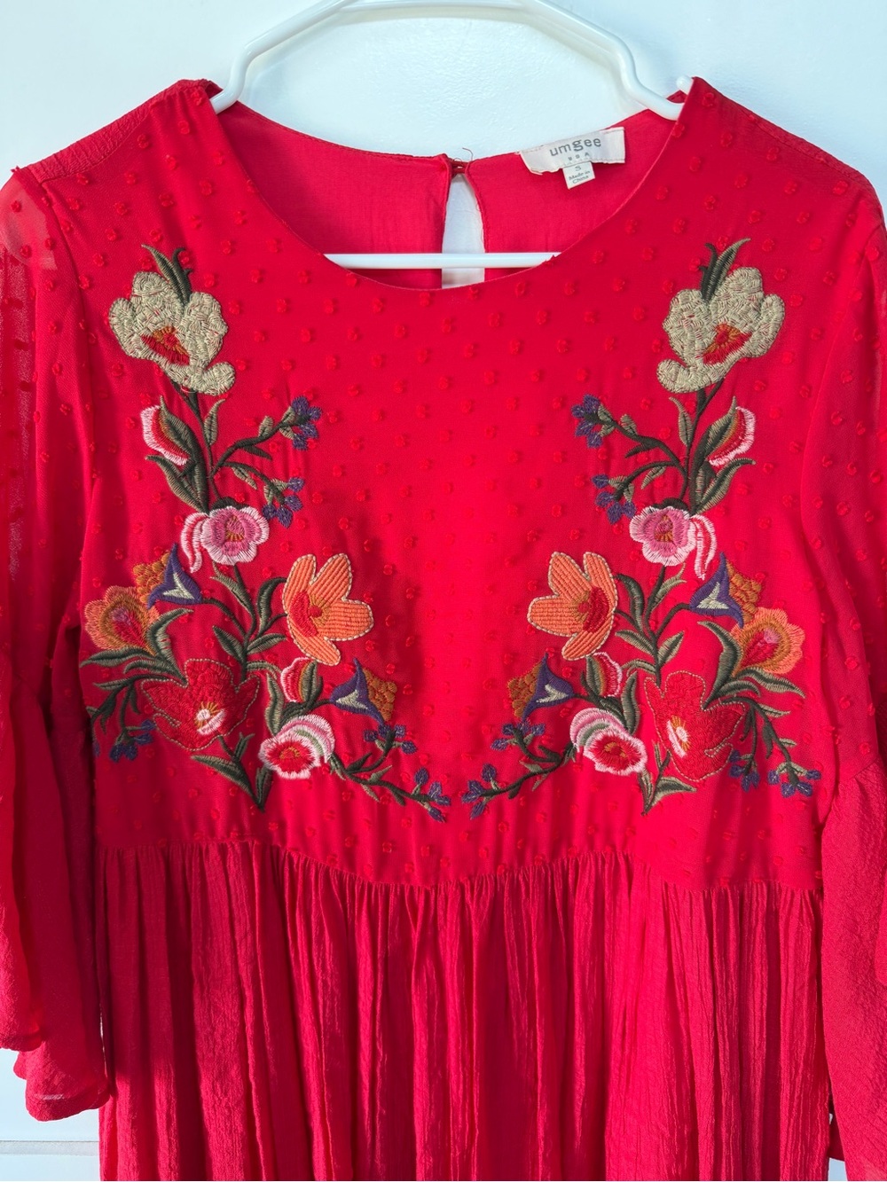 Red Umgee Floral Embroidery Dress- S Boho - Picture 4 of 5